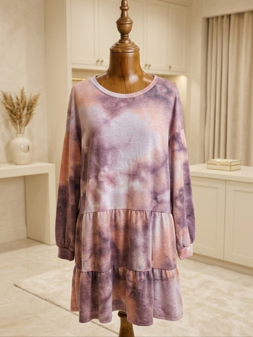 Carole Christian Tie Dye Tiered Sweatshirt Dress Size Large